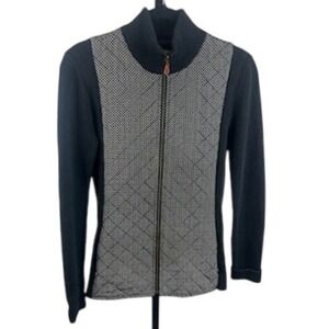 J.McLaughlin Sweater‎ Women's Size Medium Quilted Knit Two Tone Black Gray